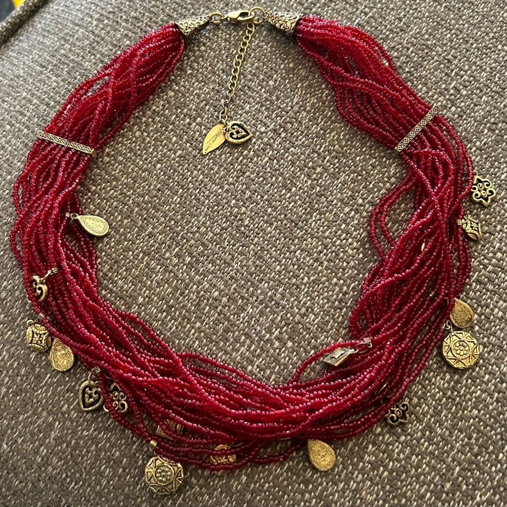 COLDWATER CREEK Multilayered, Red Seedbead Necklace